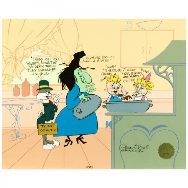 Bugs and Witch Hazel: Truant Officer Limited Edition Animation Cel from a Sold Out Edition with Hand Painted Color