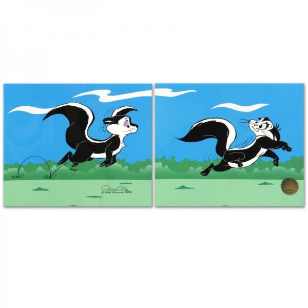 Le Pursuit by Chuck Jones (1912-2002)! Sold Out Limited Edition 2 Part Animation Cel with Hand Painted Color! Numbered and Hand Signed with Certificate of Authenticity!