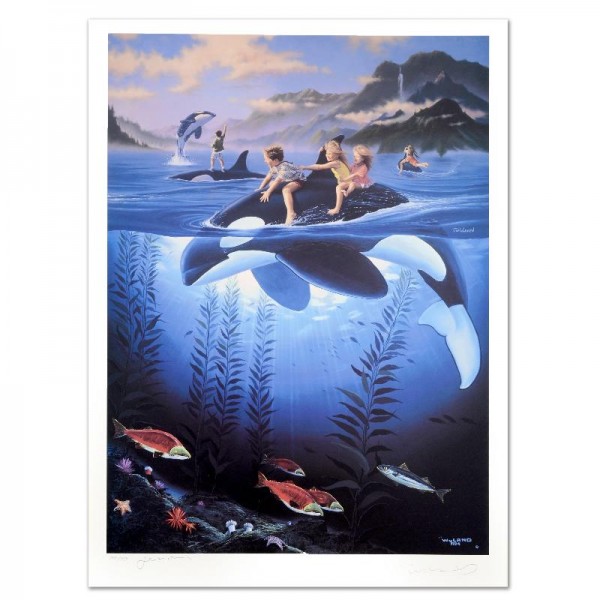 Whale Rides Limited Edition Lithograph by Celebrated Artists Wyland and Jim Warren