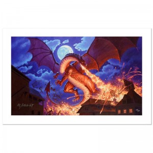 Smaug Destroys Laketown Limited Edition Giclee on Canvas by Greg Hildebrandt! Numbered and Hand Signed by the Artist! Includes Certificate of Authenticity!
