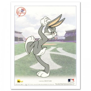 Bugs Bunny Pitching with the Yankees is a Limited Edition Sericel by Looney Tunes! Includes Certificate of Authenticity!