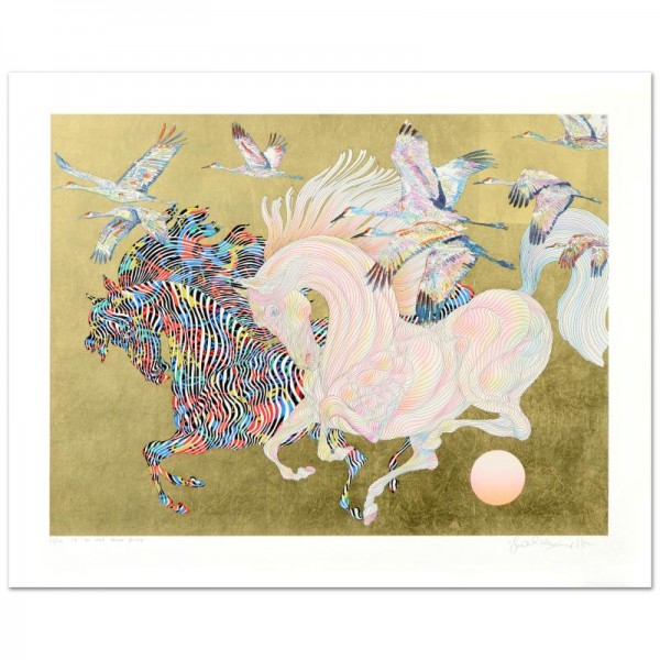Le Vol Des Grues Limited Edition Serigraph with Hand Laid Gold Leaf by Guillaume Azoulay
