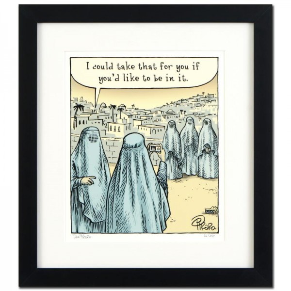 Bizarro! "Burqa Photo Op" is a Framed Limited Edition which is Numbered