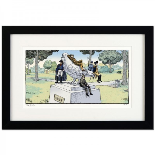 Bizarro! "Pigeon Statue" is a Framed Limited Edition which is Numbered