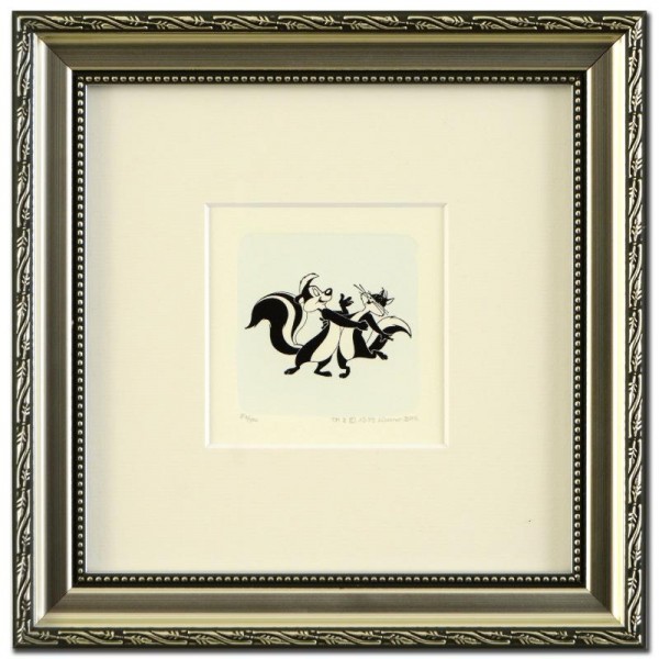 Pepe Le Pew Dancing Framed Limited Edition Etching with Hand-Tinted Color (Dated 1999)!